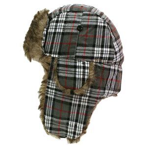 Plaid Faux Fur Lined Trapper Aviator Hat